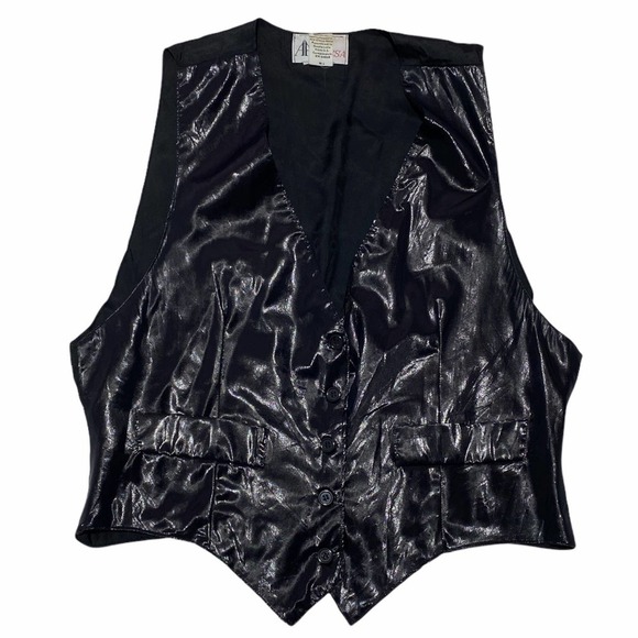 ALYSSA Solid Black Faux Leather Sleeveless Button Down Vest - Picture 1 of 11